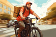 Delivery man on motorcycle in drawing style