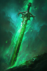 blade made out of pure green demon magic with an hilt made of bronze
