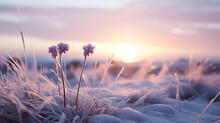 A Close Up Of Flowers In Snow