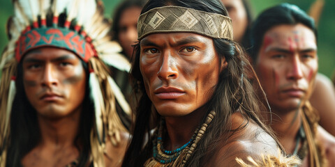 Wall Mural - closeup of a fierce male native american warrior's face