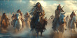 painting of a group of native american warriors riding into battle