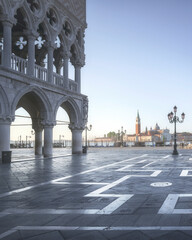 Wall Mural - Venice at dawn, Piazza San Marco, Doge Palace and San Giorgio church. Italy