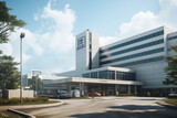 Fototapeta  - Hospital building. Care center. Building in the medical field. Medical profession. Hospital building architecture.
​