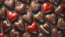 top view saint valentine background with red hearts chocolate candy