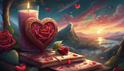 Wall Mural - valentines day background social media background for vday full of romance cards with love red rose and candles