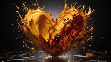 A Yellow Heart Made Of Splashes Of Paint. Banner For Valentine's Day