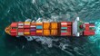 Cargo ship at sea from above: Global trade and transportation concept