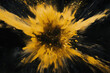 yellow powder explosion isolated on black background. yellow dust particles splash. Holi Festival. Burst of colors series. Vibrant contrast. Celebration and creativity concept background texture 2
