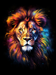  T-shirt design, a portrait of a majestic lion with a mane of swirling created with Generative Ai