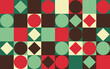 geometric background consisting of squares, circles and diamonds in different colours and randomly arranged, repeatable pattern