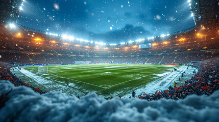 Wall Mural - Football stadium at night with fans and cheering crowd. 3D rendering