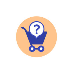 Sticker - shopping cart and question mark vector icon