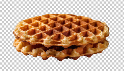 Belgian waffles on a plate isolated on a transparent background.