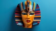 A fancy Egyptian modern mask in vibrant colors, studio minimal background

