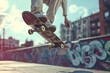 Skateboard, feet and man skating on road for fitness, exercise and wellness. Training sports, shoes and legs of male skater on board, skateboarding or riding outdoors for balance or workout on street