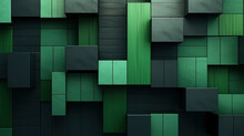 Wood As Dark Green And Green Blocks, Closeup Of Mosaic Squares, Graphics For Backgrounds, Wallpaper, Texture.	