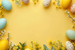 easter card, eggs on a yellow background