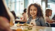 Elementary Pupils Enjoying Healthy Lunch In The School Cafeteria. Generative AI
