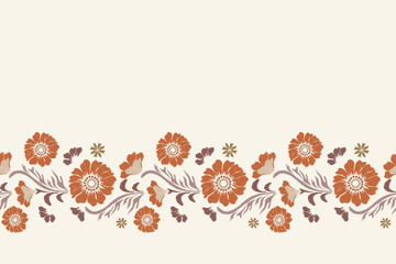 flower border frame background vintage  flower motifs. Ethnic Ikat pattern Europe baroque style. Bohemian orange colour vector illustration design