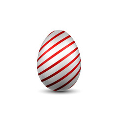 Wall Mural - Easter egg 3D icon. Red silver egg, isolated white background. Bright realistic design, decoration for Happy Easter celebration. Holiday element. Shiny pattern. Spring symbol. Vector illustration