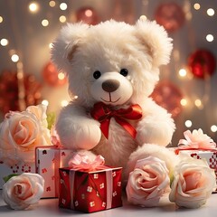 Sticker - teddy bear and gift box