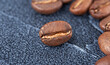background of fresh roasted coffee beans, top view