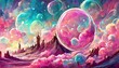 bright pink soap bubbles on pink backgroundgenerated
