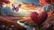 Paper Butterfly And Heart Happy Valentine S Day Abstract 3d Romantic Card Background Love Valentine