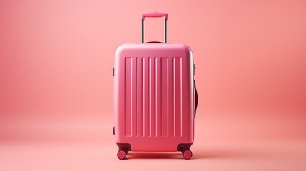 Minimal pink suitcase with empty space for travel vacation concept   isolated on pink background