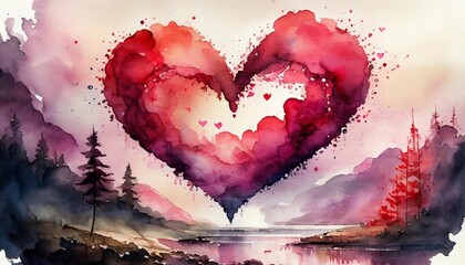 Wall Mural - valentine heart watercolour art