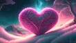 neon pink heart on white fur valentine s day background