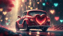 Valentine S Day Concept With Car And Heart Shape On Bokeh Background