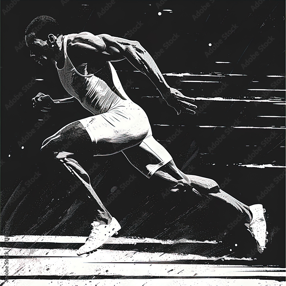 Flat illustration of a track and field Athlete, black and white ...