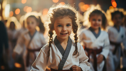 young, beautiful, successful multi ethical kids in karate position