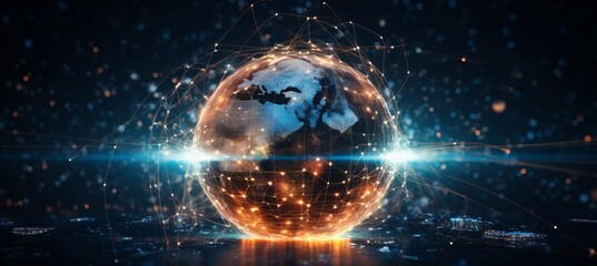 Poster - Global communication network with interconnected lines symbolizing instant online connections