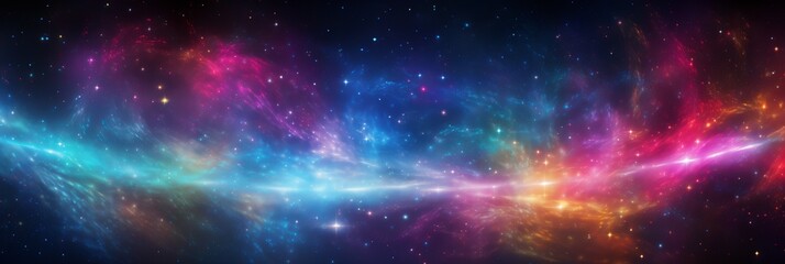Poster - cosmic data networks abstract space background with dynamic particles representing big data.