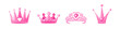 Pink crowns and tiaras set. Luxurious jewelry for queens and princes with hearts monarchical design and vintage gemstones with royal vector style