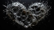 Splashes of water in the shape of a heart on a black background. 3d illustration