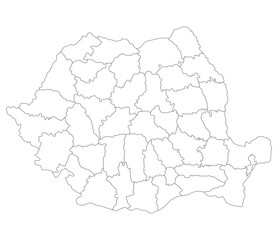  Romania map. Map of Romania in administrative provinces in white color