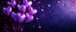 Purple heart shaped balloons on a purple textured background. Valentine's Day. Birthday card. Holidays background. Generative 