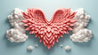 Fun Valentines day festive background in asian style - pink and red paper hearts of folded fans soar on gentle pastel pink color backdrop as sideways border with copy space, top view.