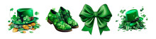 Festive Green Bows For St. Patrick's Day. . Clipart, Scenery Cut Out On A Transparent Background