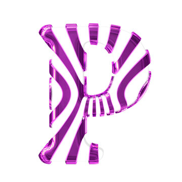 White symbol with purple thin straps. letter p