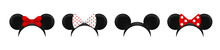 Mouse Ears Mask Template. Black Cute Hats With Red Bows For Fun Parties And Carnival With Cartoon Vector Design Elements