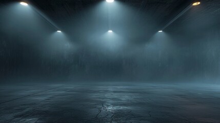 Wall Mural - dark empty foggy street, spotlight, neon, concrete.