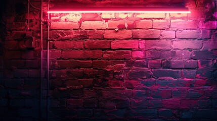 Wall Mural - old brick walls of an empty room, smoke, neon light.