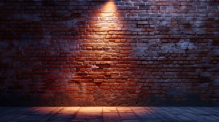 Wall Mural - old brick walls of an empty room, smoke, neon light.