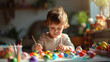 © Usman - Whimsical Wonderland, A Little Girl Captivated by the Art of Painting Delicate Easter Eggs