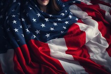 Woman Wrapped In American Flag