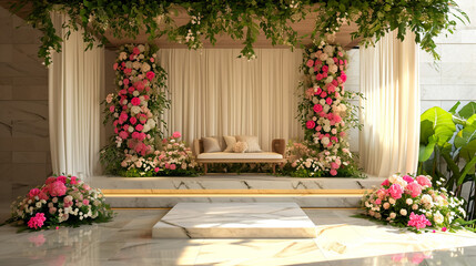 Wall Mural - indian wedding stage decoration with flower arrangements